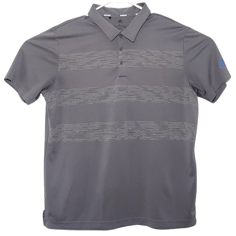 Adidas Polo Golf Shirt Men's Large Dri Fit Style Moisture Wicking Blue Grey